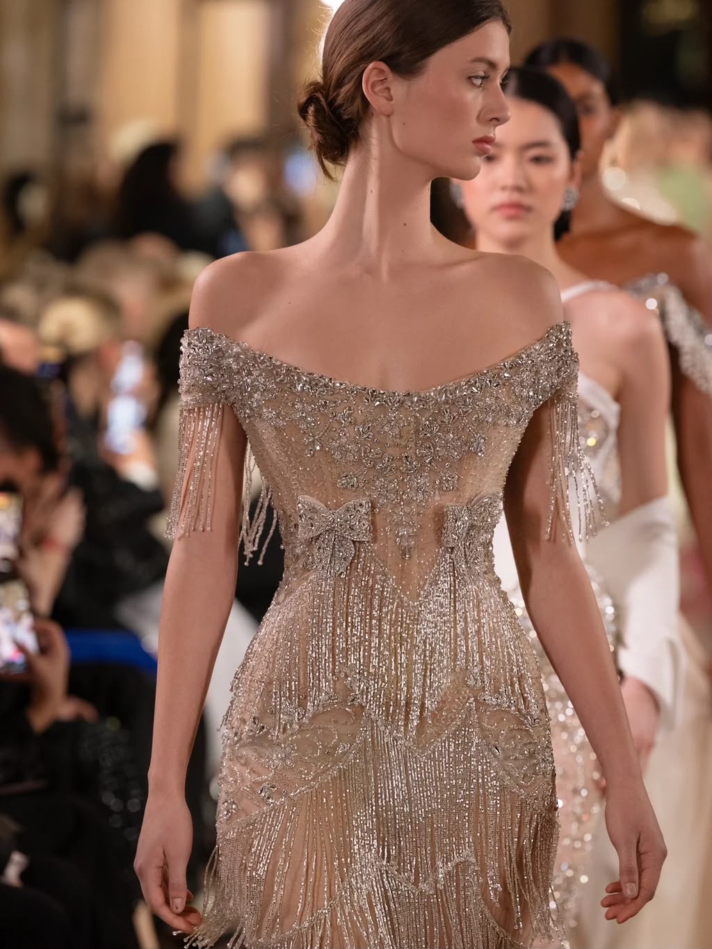 Detail of beaded fringe corset bodice